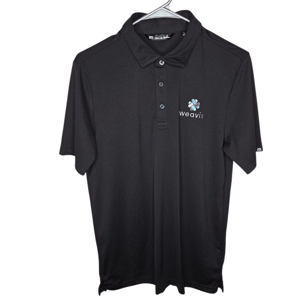 Travis Mathew Men's Small Black Performance Polo Shirt Weavix Logo Golf S EUC